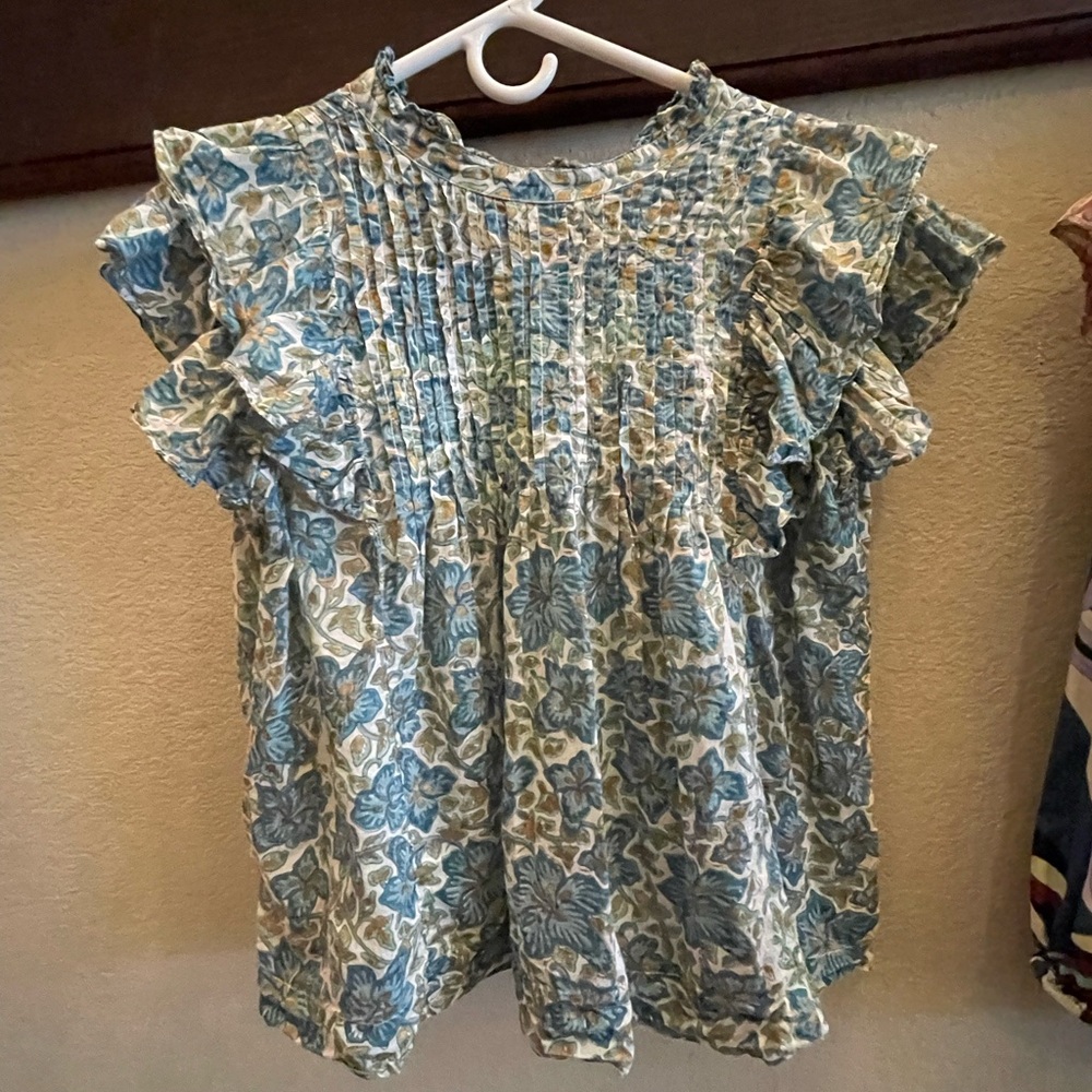 Oliphant pintuck ruffle Blouse - Blue and White